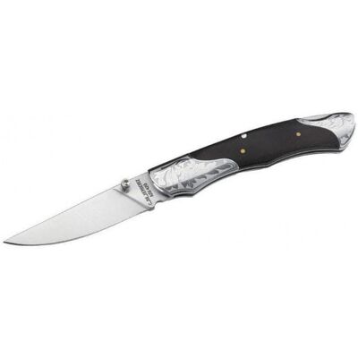 Couteau pliant herbertz 209512 manche bois mitres gravées 12cm - Publicité Couteau pliant herbertz 209512 manche bois mitres gravées 12cm - Publicité