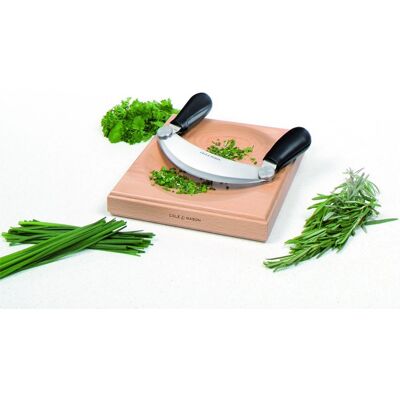 Hachoir à herbes cole & mason avec planche à découper en bois - Publicité Hachoir à herbes cole & mason avec planche à découper en bois - Publicité