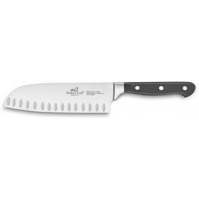 Couteau santoku sabatier international pluton alvéolé 18cm manche 3 rivets - Publicité Couteau santoku sabatier international pluton alvéolé 18cm manche 3 rivets - Publicité