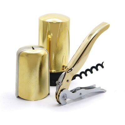 Coffret tire bouchon vin et champagne pulltex 3 pièces Or - Publicité Coffret tire bouchon vin et champagne pulltex 3 pièces Or - Publicité