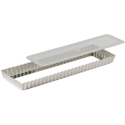 Moule à tarte maison cannelé perforé rectangulaire gobel fer blanc fond mobile - Publicité Moule à tarte maison cannelé perforé rectangulaire gobel fer blanc fond mobile - Publicité