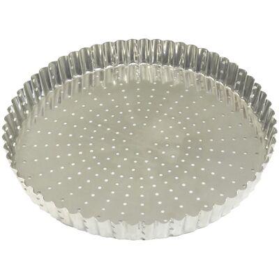 Tourtière ronde cannelée perforée gobel fer blanc fond fixe 24cm - Publicité Tourtière ronde cannelée perforée gobel fer blanc fond fixe 24cm - Publicité