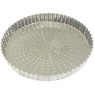 Tourtière ronde cannelée perforée gobel fer blanc fond fixe 30cm - Publicité Tourtière ronde cannelée perforée gobel fer blanc fond fixe 30cm - Publicité