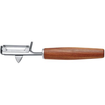 éplucheur triangle sense lame mobile en inox et manche prunier Gaucher - Publicité éplucheur triangle sense lame mobile en inox et manche prunier Gaucher - Publicité