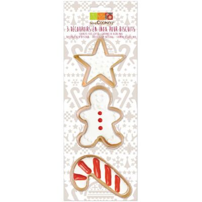 3 découpoirs scrapcooking en inox doré - bonhomme pain d'épice/sucre d'orge/étoile - Publicité 3 découpoirs scrapcooking en inox doré - bonhomme pain d'épice/sucre d'orge/étoile - Publicité