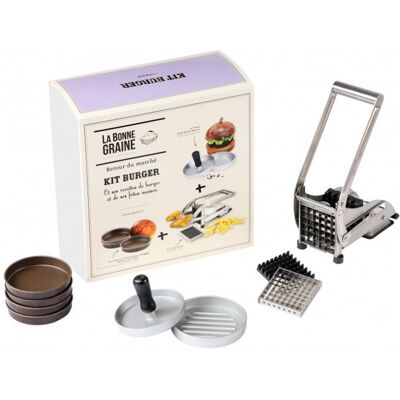 Kit burger la bonne graine - coupe-frites, presse à steak haché et 4 moules à pain - Publicité Kit burger la bonne graine - coupe-frites, presse à steak haché et 4 moules à pain - Publicité