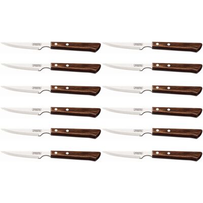 Set de 12 couteaux à steak tramontina lame crantée 10cm manche marron - Publicité Set de 12 couteaux à steak tramontina lame crantée 10cm manche marron - Publicité