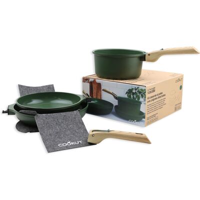 L'incroyable kit cookut 2 poêles et 1 casserole à poignée amovible - fougère - Publicité L'incroyable kit cookut 2 poêles et 1 casserole à poignée amovible - fougère - Publicité