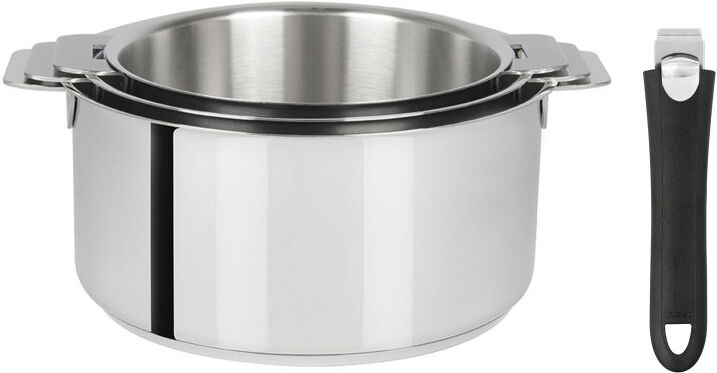 Set de 3 casseroles cristel mutine amovible en inox 16 à 20cm - poignée couleur incluse Noir