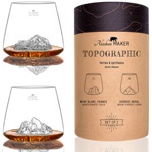Set de 2 verres à spiritueux alaskan maker topographic everest & mont blanc en verre cristallin - Publicité Set de 2 verres à spiritueux alaskan maker topographic everest & mont blanc en verre cristallin - Publicité