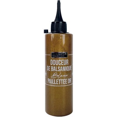 Crème balsamique blanc savor&sens; pailletée 20cl - Publicité Crème balsamique blanc savor&sens; pailletée 20cl - Publicité
