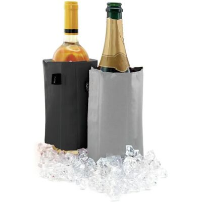 Set de 2 refroidisseurs à vin pulltex noir et gris réversibles - Publicité Set de 2 refroidisseurs à vin pulltex noir et gris réversibles - Publicité