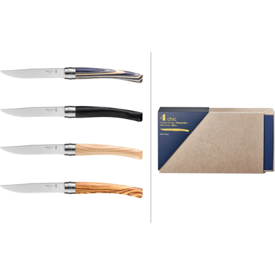 Coffret 4 couteaux de table opinel table chic panaché lames inox 10cm manches en bois - Publicité Coffret 4 couteaux de table opinel table chic panaché lames inox 10cm manches en bois - Publicité