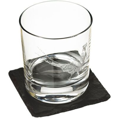 Verre à whisky avec dessous de verre selbrae house - motif faisan - Publicité Verre à whisky avec dessous de verre selbrae house - motif faisan - Publicité