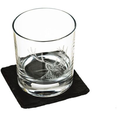 Verre à whisky avec dessous de verre selbrae house - motif cerf - Publicité Verre à whisky avec dessous de verre selbrae house - motif cerf - Publicité