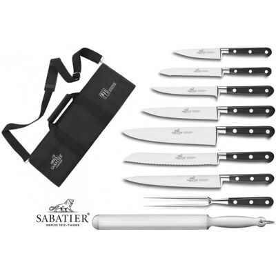 Mallette sabatier idéal inox 100% forgés 7 couteaux fabrication française + 1 fourchette + 1 fusil - Publicité Mallette sabatier idéal inox 100% forgés 7 couteaux fabrication française + 1 fourchette + 1 fusil - Publicité