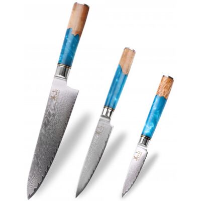 Set de 3 couteaux kutoyama damas azur chef + universel + office - Publicité Set de 3 couteaux kutoyama damas azur chef + universel + office - Publicité