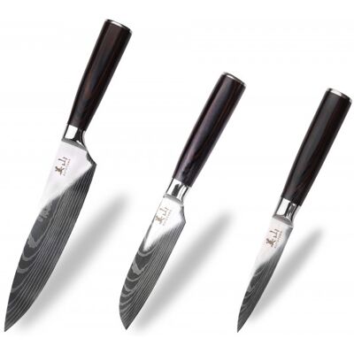 Set de 3 couteaux kutoyama black pakka office + petit santoku + chef - Publicité Set de 3 couteaux kutoyama black pakka office + petit santoku + chef - Publicité