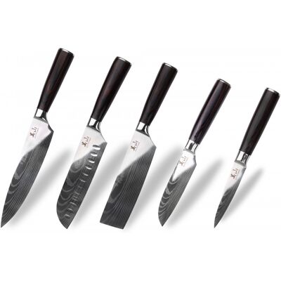 Set de 5 couteaux kutoyama black pakka 1 office + 2 santoku + 1 nakiri + 1 chef - Publicité Set de 5 couteaux kutoyama black pakka 1 office + 2 santoku + 1 nakiri + 1 chef - Publicité