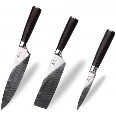 Set de 3 couteaux kutoyama pakka office + nakiri + chef - Publicité Set de 3 couteaux kutoyama pakka office + nakiri + chef - Publicité
