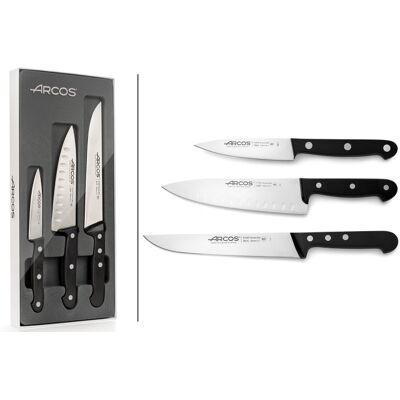 Coffret 3 couteaux de cuisine arcos universal manches 3 rivets - Publicité Coffret 3 couteaux de cuisine arcos universal manches 3 rivets - Publicité