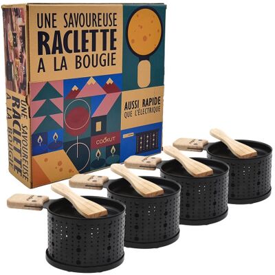 Service à raclette à la bougie cookut lumi noir - services individuels poêlons et spatules 4 personnes - Publicité Service à raclette à la bougie cookut lumi noir - services individuels poêlons et spatules 4 personnes - Publicité
