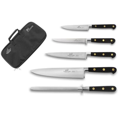 Mallette de 4 couteaux + 1 fusil sabatier chef fabrication française - Publicité Mallette de 4 couteaux + 1 fusil sabatier chef fabrication française - Publicité