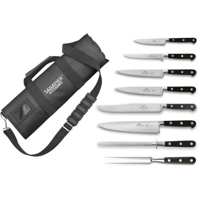 Mallette cuisinier sabatier chef 6 couteaux fabrication française + 1 fourchette + 1 fusil - Publicité Mallette cuisinier sabatier chef 6 couteaux fabrication française + 1 fourchette + 1 fusil - Publicité