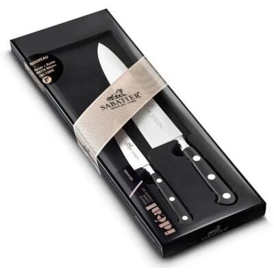 Coffret 2 couteaux français sabatier idéal inox 100% forgé chef+office - Publicité Coffret 2 couteaux français sabatier idéal inox 100% forgé chef+office - Publicité