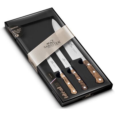 Coffret 3 couteaux sabatier provençao 100% forgés manches olivier - Publicité Coffret 3 couteaux sabatier provençao 100% forgés manches olivier - Publicité