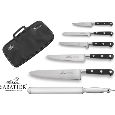 Malette de 5 couteaux + 1 fusil sabatier idéal inox 100% forgés et français - Publicité Malette de 5 couteaux + 1 fusil sabatier idéal inox 100% forgés et français - Publicité