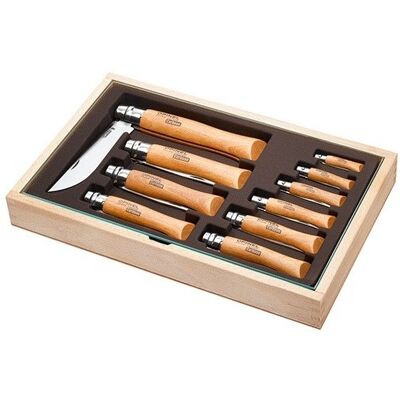 Coffret vitrine en bois opinel carbone 10 couteaux de poche manche hêtre - Publicité Coffret vitrine en bois opinel carbone 10 couteaux de poche manche hêtre - Publicité