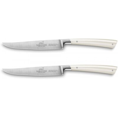 Coffret 2 couteaux à steak sabatier edonist perle forgé 12cm fabrication française - Publicité Coffret 2 couteaux à steak sabatier edonist perle forgé 12cm fabrication française - Publicité