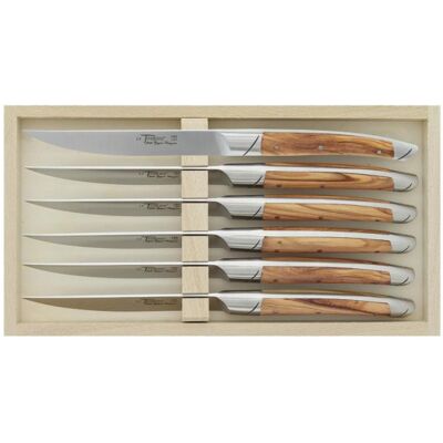 Coffret 6 couteaux de table avantage le thiers goyon-chazeau manches olivier - Publicité Coffret 6 couteaux de table avantage le thiers goyon-chazeau manches olivier - Publicité