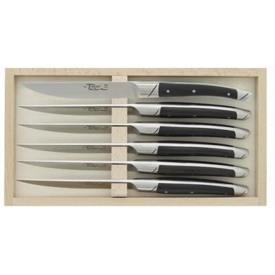 Coffret 6 couteaux de table avantage le thiers goyon-chazeau manches en ébène - Publicité Coffret 6 couteaux de table avantage le thiers goyon-chazeau manches en ébène - Publicité