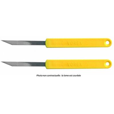 Set de 2 lames de boulanger inox courbe manche jaune - Publicité Set de 2 lames de boulanger inox courbe manche jaune - Publicité