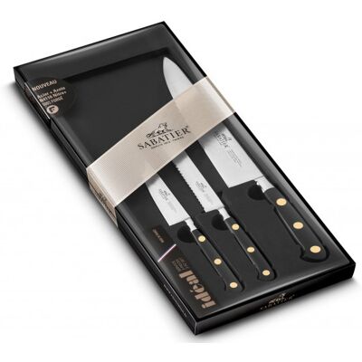 Coffret 3 couteaux sabatier idéal laiton 100% forgé et français - Publicité Coffret 3 couteaux sabatier idéal laiton 100% forgé et français - Publicité