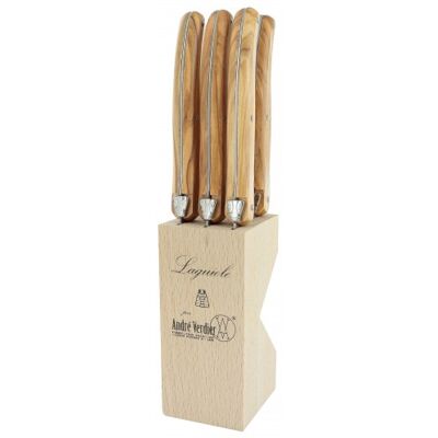 Bloc de 6 couteaux à steak microdentés laguiole par andré verdier Bois - Publicité Bloc de 6 couteaux à steak microdentés laguiole par andré verdier Bois - Publicité
