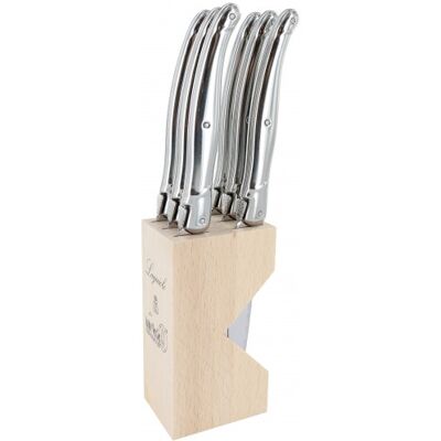 Bloc de 6 couteaux à steak microdentés laguiole par andré verdier Inox - Publicité Bloc de 6 couteaux à steak microdentés laguiole par andré verdier Inox - Publicité