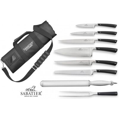 Mallette cuisinier sabatier edonist 6 couteaux fabrication française + 1 fourchette + 1 fusil - Publicité Mallette cuisinier sabatier edonist 6 couteaux fabrication française + 1 fourchette + 1 fusil - Publicité
