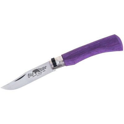 Couteau artisanal old bear full color violet manche bois d'ayous stratifié S - Publicité Couteau artisanal old bear full color violet manche bois d'ayous stratifié S - Publicité