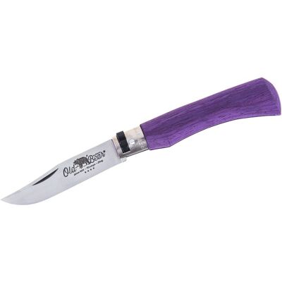 Couteau artisanal old bear full color violet manche bois d'ayous stratifié M - Publicité Couteau artisanal old bear full color violet manche bois d'ayous stratifié M - Publicité