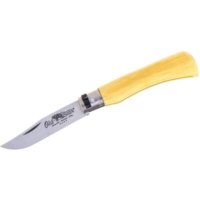 Couteau artisanal old bear full color jaune manche bois d'ayous stratifié S - Publicité Couteau artisanal old bear full color jaune manche bois d'ayous stratifié S - Publicité