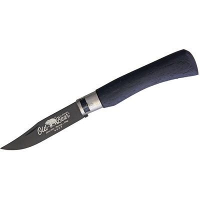Couteau artisanal old bear total black virole grise manche bois d'ayous stratifié L - Publicité Couteau artisanal old bear total black virole grise manche bois d'ayous stratifié L - Publicité