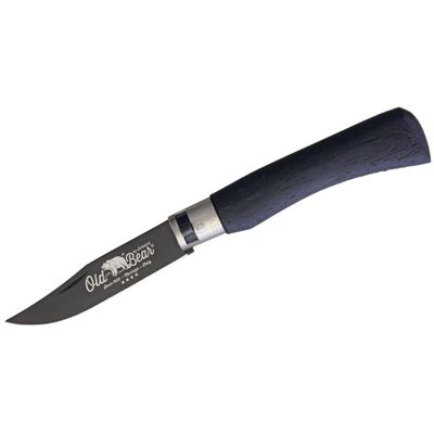 Couteau artisanal old bear total black virole grise manche bois d'ayous stratifié M - Publicité Couteau artisanal old bear total black virole grise manche bois d'ayous stratifié M - Publicité