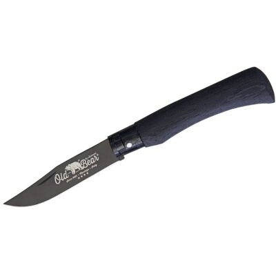 Couteau artisanal old bear total black virole noire manche bois d'ayous stratifié S - Publicité Couteau artisanal old bear total black virole noire manche bois d'ayous stratifié S - Publicité