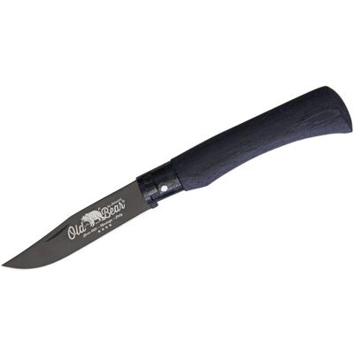 Couteau artisanal old bear total black virole noire manche bois d'ayous stratifié XL - Publicité Couteau artisanal old bear total black virole noire manche bois d'ayous stratifié XL - Publicité