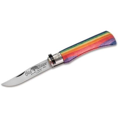 Couteau artisanal old bear rainbow manche bois d'ayous stratifié arc-en-ciel XS - Publicité Couteau artisanal old bear rainbow manche bois d'ayous stratifié arc-en-ciel XS - Publicité