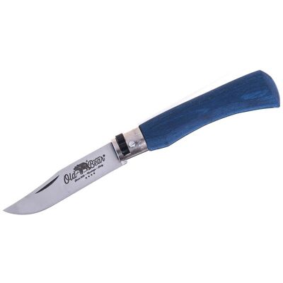 Couteau artisanal old bear full color bleu manche bois d'ayous stratifié M - Publicité Couteau artisanal old bear full color bleu manche bois d'ayous stratifié M - Publicité