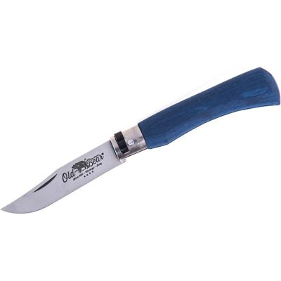 Couteau artisanal old bear full color bleu manche bois d'ayous stratifié S - Publicité Couteau artisanal old bear full color bleu manche bois d'ayous stratifié S - Publicité